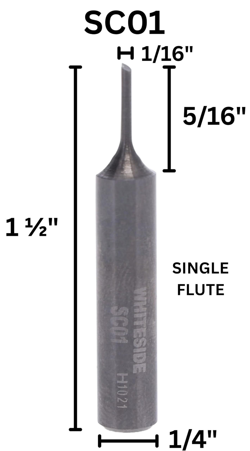 Whiteside SC01 Solid Carbide Straight Router Bit: 1/16 Inch Cutting Diameter, 1/4 Inch Shank, 5/16 Inch Cutting Length