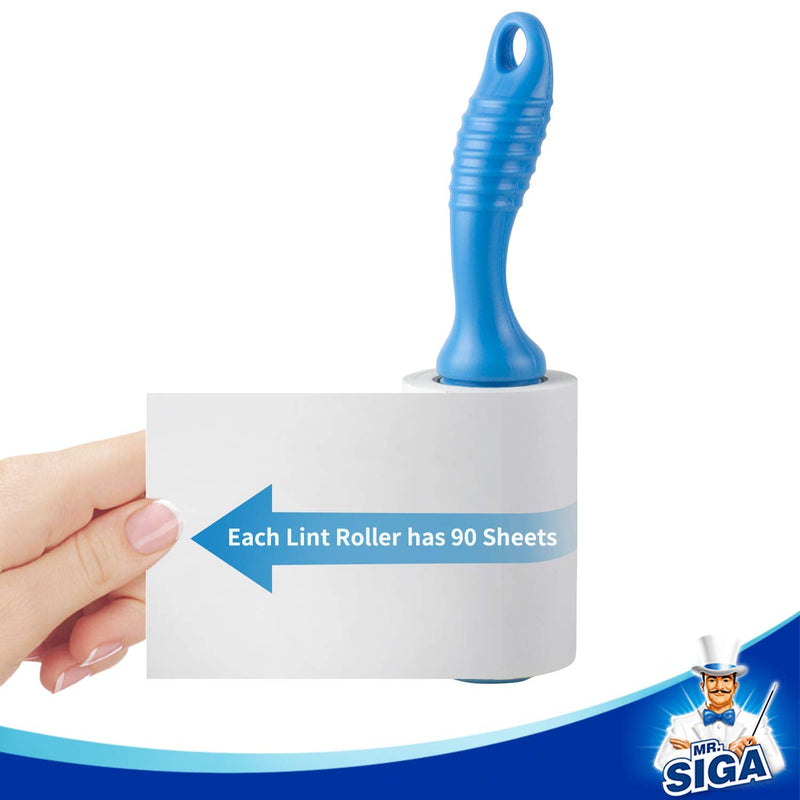 MR.SIGA Extra Sticky Lint Roller Pet Hair Remover, 5 Pack, Blue | Picks up lint and pet hair like a breeze, easy tear sheets, 450 sheets in total One Size