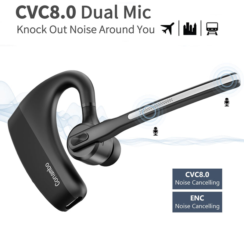 Conambo Bluetooth Headset V5.2 Wireless Bluetooth Earpiece with 750mAH Charging Case 80Hrs Talktime Wireless Headset with CVC8.0 Dual Mic Noise Canceling for iPhone Cellphone Trucker Work