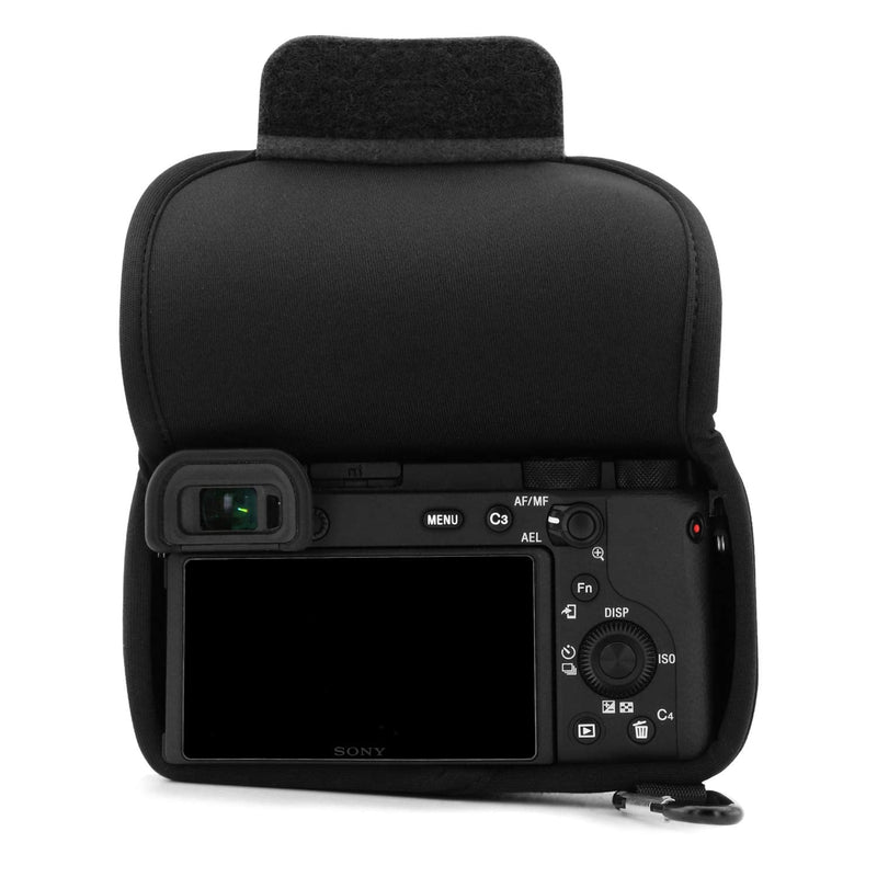 MegaGear Ultra Light Neoprene Camera Case Compatible with Sony Alpha A6600, Black (18-135mm) (MG1866), PU Leather One Size