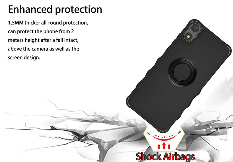 jioeuinly Case Compatible for BLU X5+ Plus Phone Case Cover [with Tempered Glass Screen Protector][ 2MM Thickening Super Protection][Ring Support] Black