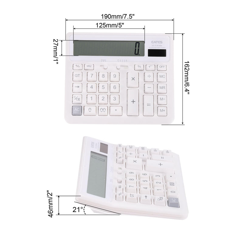 PATIKIL Desk Calculator, Solar Battery Dual Powered 12 Digit Large LED Display Standard Function Electronic Large Computer Keys Button Calculator for Home Office Desktop, White