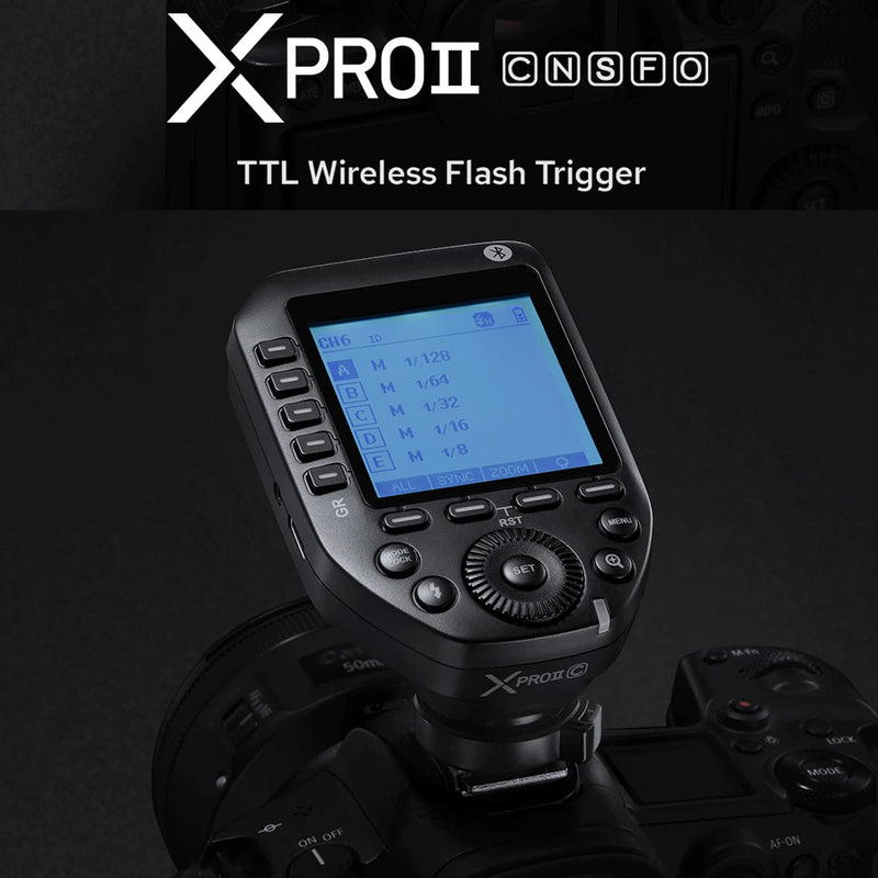 Godox XProII-F XProII F TTL Wireless Flash Trigger for Fujifilm, Support 1/8000s HSS, TTL Autoflash, Manual Flash, TCM Function, 5 Delicated Group Button, Large LCD Display, Smart APP Control
