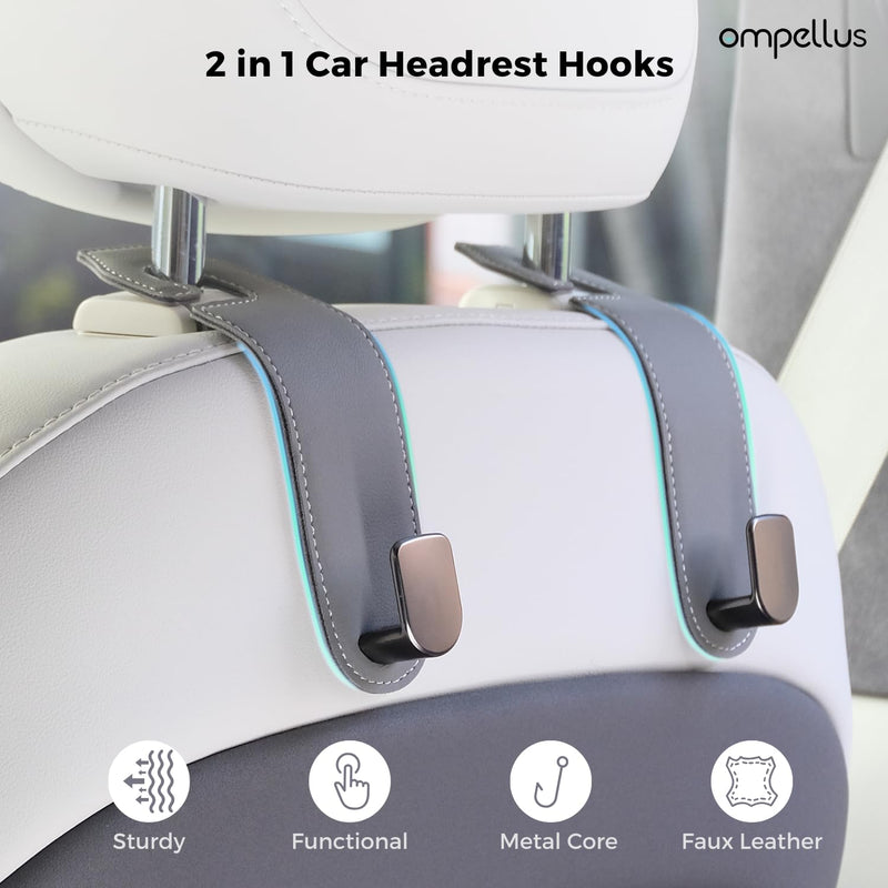 Car Headrest Hook, 2 Pack Leather Car Seat Hooks for Purses and Bags, Car Organization Accessories (Black) Black