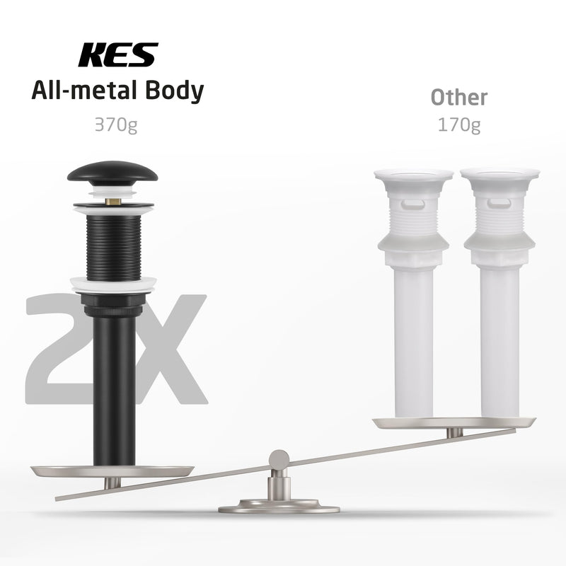KES Solid Ceramic Cap Bathroom Sink Drain Without Overflow, Pop Up Drain for Bathroom Sink, Ceramic Bathroom Sink Stopper, All-Metal Body Matte Black, S2008D-CB for NO overflow sink