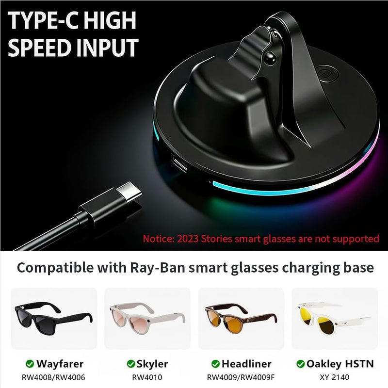 Charging Dock Compatible with Meta Ray-Ban Glasses, Charging Stand Compatible with Wayfarer, Skyler, Headliner & Oakley Meta HSTN, with LED Power Status Light and USB-C Cable