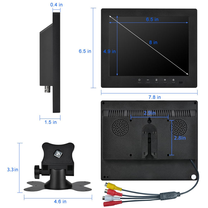 8 inch LCD Security Monitor & Displays,Built-in Dual Speakers Portable Monitor,800 * 600 Resolution,BNC/AV Input,Suitable for CCTV TV CCD DVD 8″Monitor