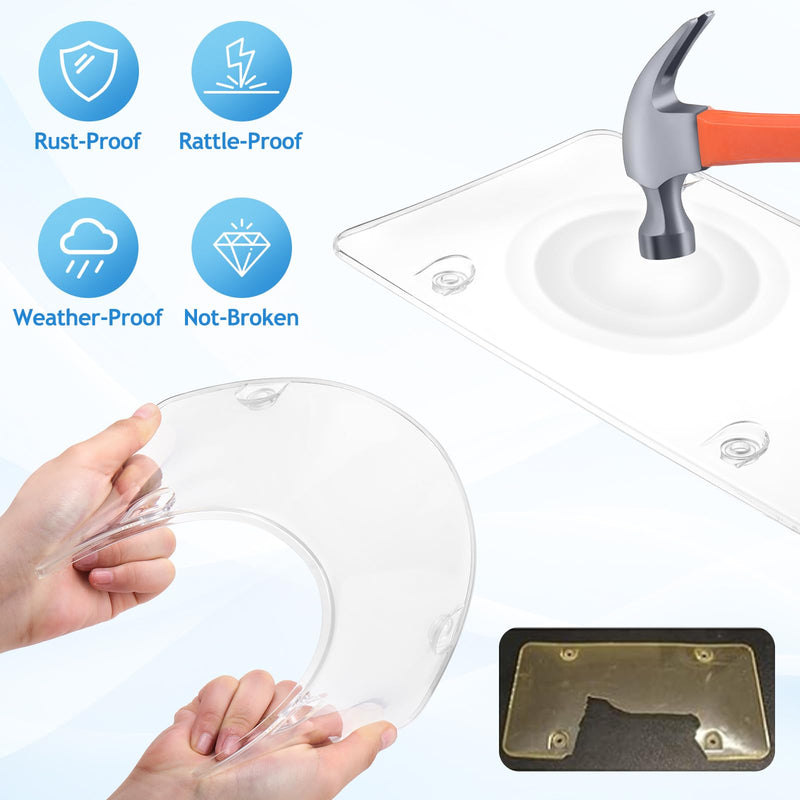 2 Pack Clear License Plate Covers Unbreakable License Plate Protector Clear Flat Cover Frame Shields with Screws 2