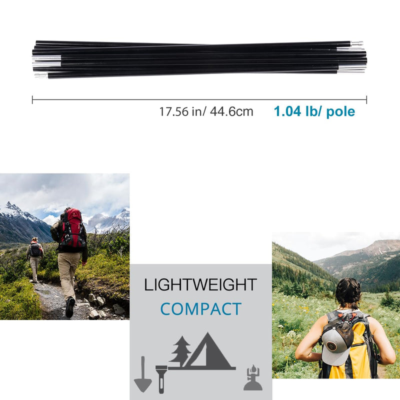 Aluminum Tent Poles Replacement, Black Pre-Assembled Tent Pole, 7001 T6 Heated Camping Tent Rod 20ft 1.3 in 2 Poles