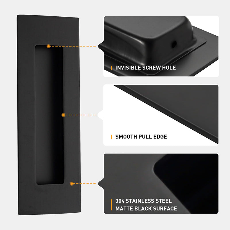 6 Inch Recessed Pocket Door Pull, Stainless Steel Rectangular Finger Flush Puls for Sliding Closet Door, Barn Door Handle Rectangular Hardware (Matte Black, 4 Pack) 6 Inch Matte Black (4 Pack)