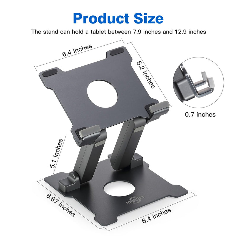 KABCON Adjustable Aluminum Tablet Stand (7-13.5 inch), Compatible with iPad, Surface Pro, FIRD HD 10, Samsung Galaxy Tab E, ASUS Transformer & Other Devices Large-Grey