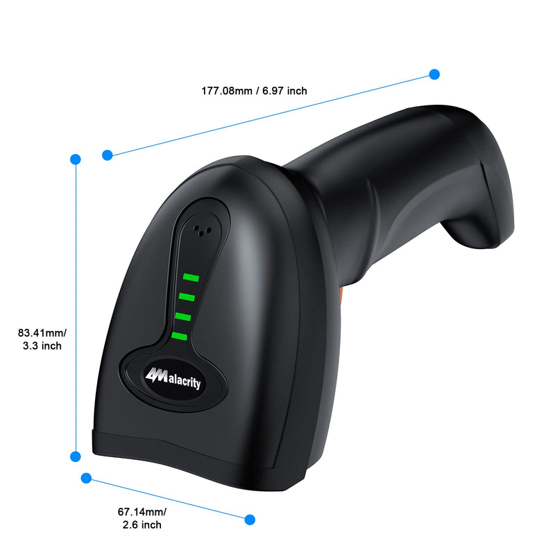 Bluetooth Wireless Barcode Scanner with Stand,Alacrity 3-in-1(Bluetooth & 2.4GHz Wireless & USB Wired) Bar Code Reader,1800mA*H Rechargeable Battery,Automatic Scanning,328Ft Range,16MB Storage Space Bluetooth Barcode Scanner with Stand