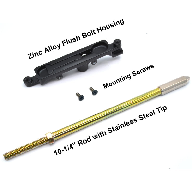 Commercial Door Flush Bolt with 10-1/4" Extension Rod, 5-1/4" Mounting Hole Center Distance, 7/8" Backset, 1/8" Offset (2, Black) 2
