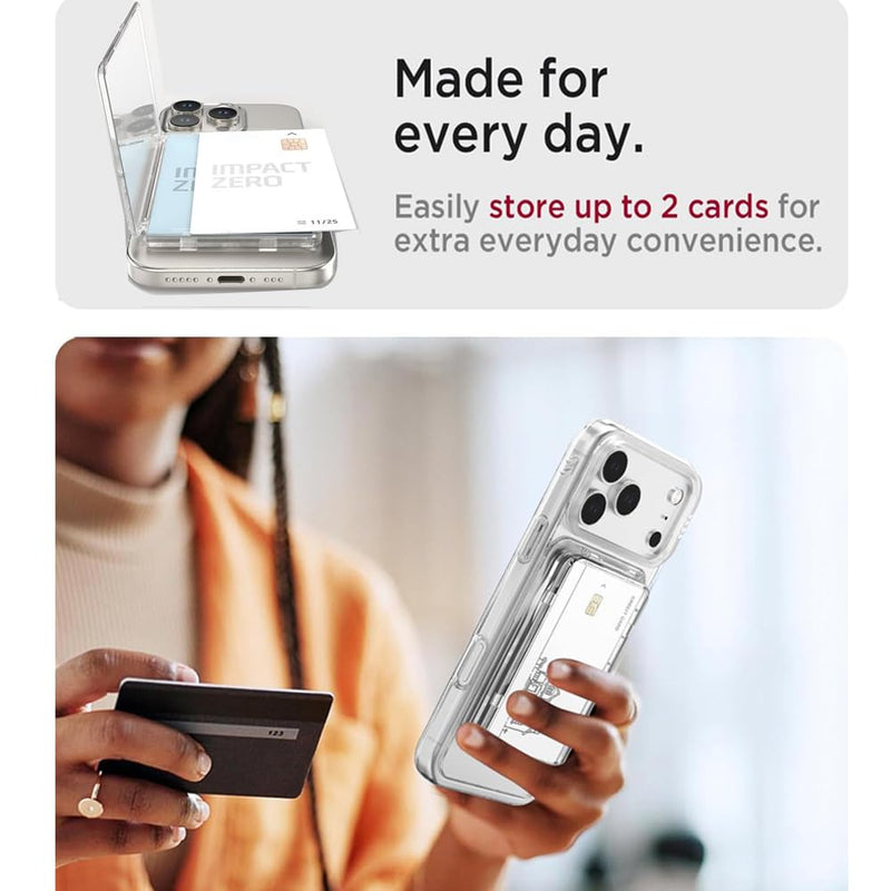 MagSafe Compatible Wallet with Stand,Slim Clear Magnetic Card Holder (2 Cards),Strong Snap-On Phone Wallet for iPhone 17/16/15/14/13/12 & Pixel 10 Pro/XL/Fold (Clear, open side to side)