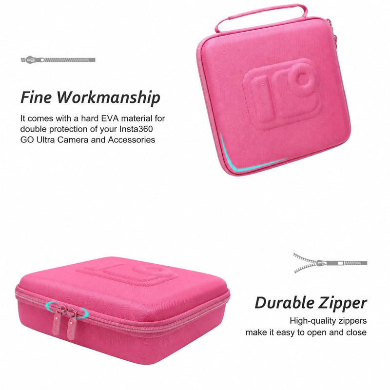XANAD Hard Case for Insta360 GO Ultra/GO 3S/GO 3 Action 4K Vlog Camera,Pink | Carrying Cases for Insta360 GO Ultra/GO 3S /GO 3 Action Vlogging 4k Cameras Accessories with Rubber Hand Strap-Travel Partner Pink