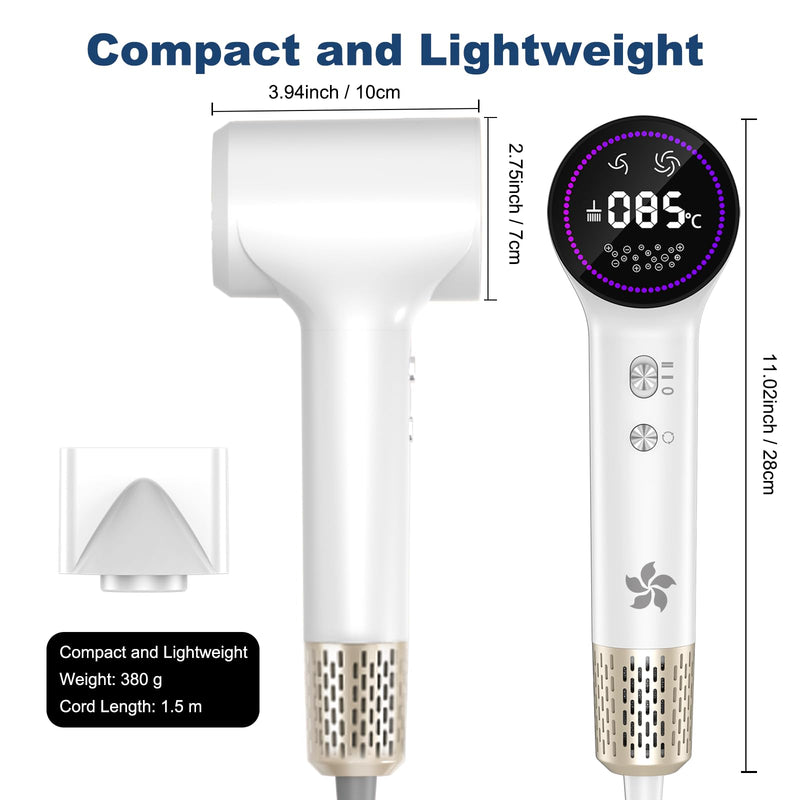 LKV Ionic Hair Dryer Professional Blow Dryer Portable Travel Hairdryer | Plasma Hair Dryers with Concentrator Nozzle, Fast Drying, Low Noise, Anti-Frizz, Small Lightweight Hairdryer for Women Men Pearlwhite