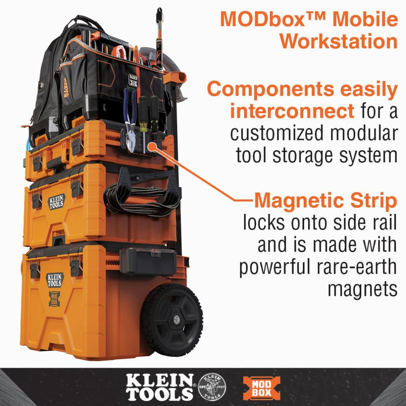 Klein Tools 54819MB MODbox Magnetic Strip, Modular Tool Storage System Side Mounting Accessory, Easy One-Handed Attachment, Strong Magnets