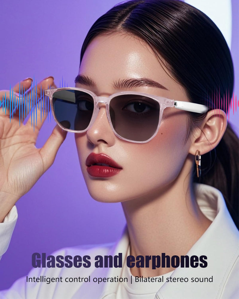 Smart Bluetooth Glasses Sunglasses for Women Men with Speakers Bluetooth 5.3 Eyeglasses Audio Blue Tooth Glasses Whiteclear