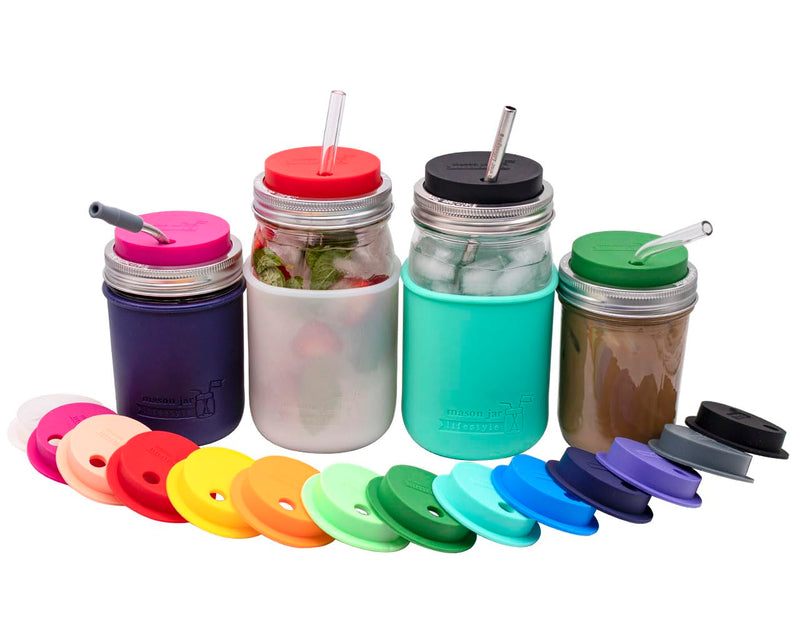 Silicone Fermentation Lid and Straw Hole Tumbler for Mason, Ball, Canning Jars (Americana Multicolor, Regular Mouth) Americana Multicolor