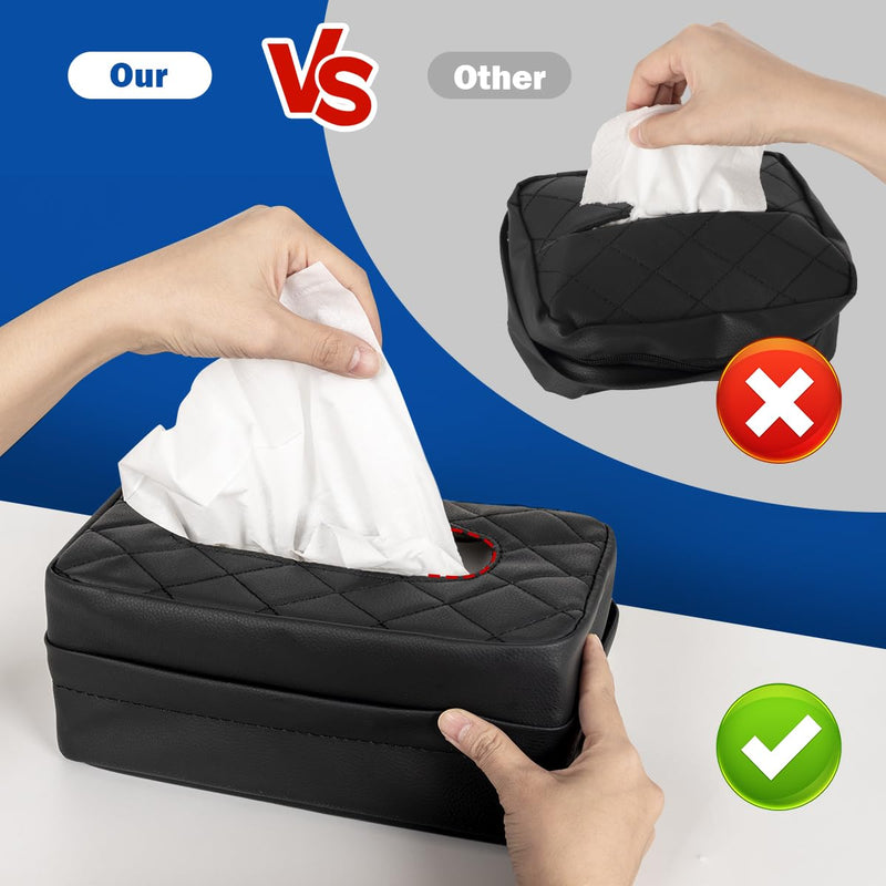 Car Tissue Holder, Standard Tissue Holder for Car Pu Leather Car Napkin Holder, Car Backseat Extra Large Tissue Organization Fit for 120-230 Tissues per Box 9.84'' x 4.72'' x 5.91'' (Black) Black