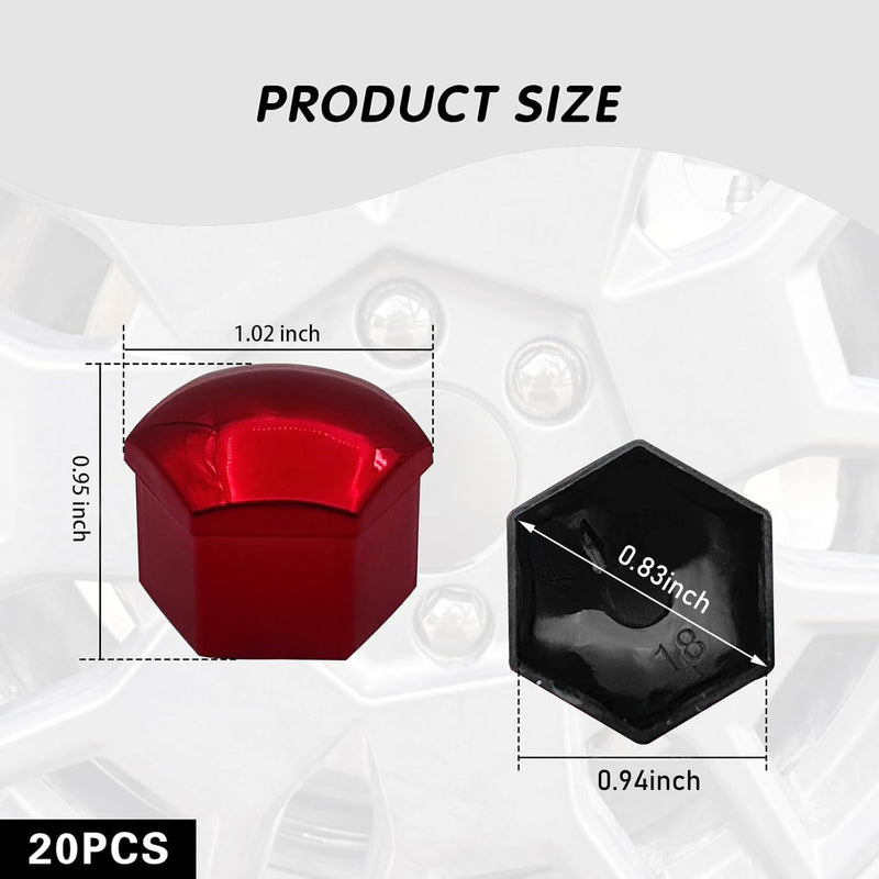 20PCS Lug Nut Covers, 21mm Hexagonal Nut Covers with Removal Tool, Car Wheel Nut Caps, Wheel Center Bolt Caps, Universal for Most Car Lug Nut Caps, Automotive Exterior Accessories (Red) red