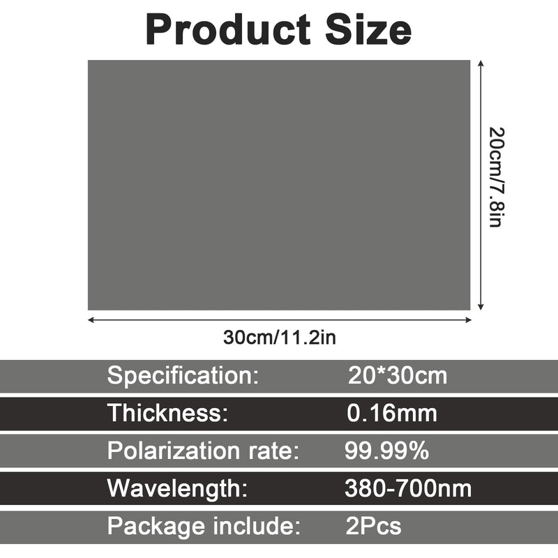 2 PCS Polarizing Film 7.8x11.8 inches Adhesive Polarized Film Sheets Linear LCD Polarizing Films for LCD Screen Repair, Physics Education, Photography Filter