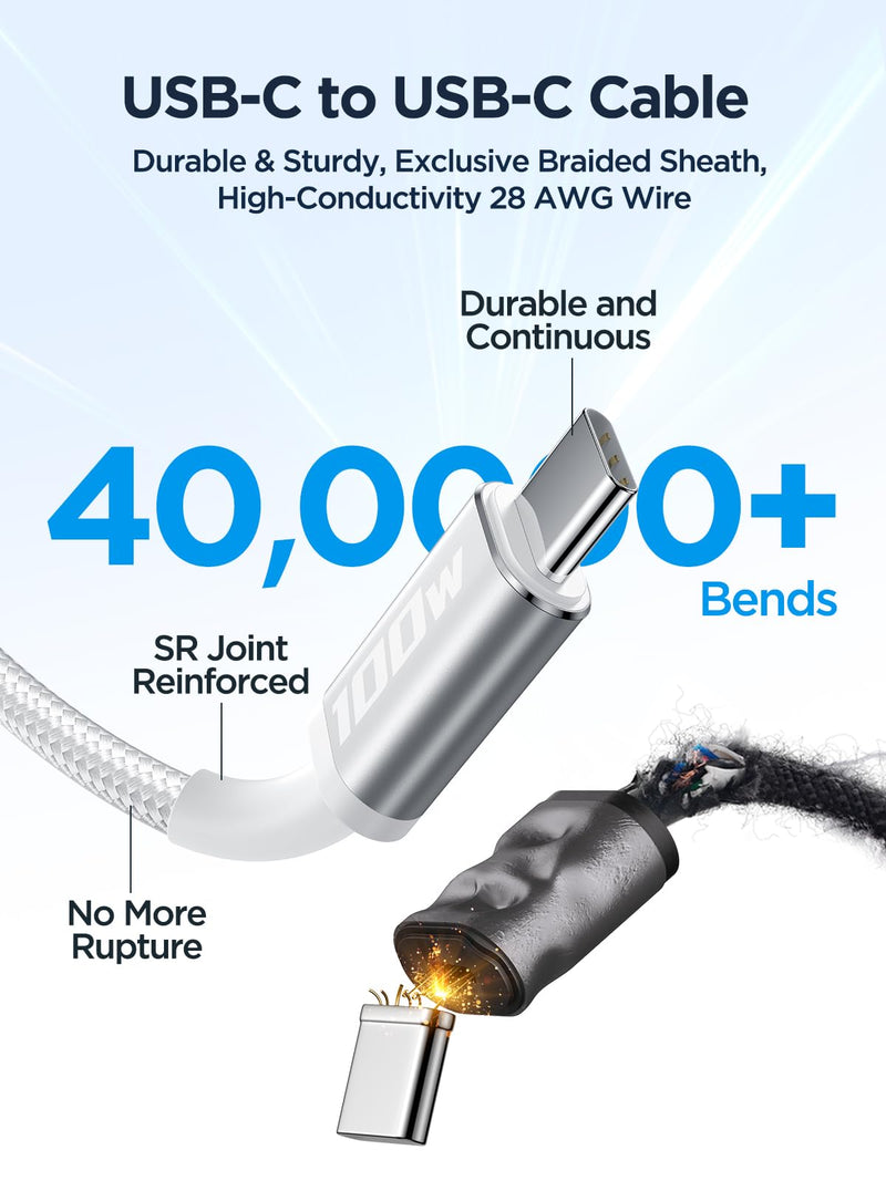 USB C to USB C Cable, 100W [10ft/2 Pack] USBC to USBC Fast Charging Cable USB C Charger Cord for iPhone 17 16 15 Air Pro Max Plus, MacBook Pro, iPad Pro, Samsung Galaxy S25/S24 Ultra, Switch, Pixel White