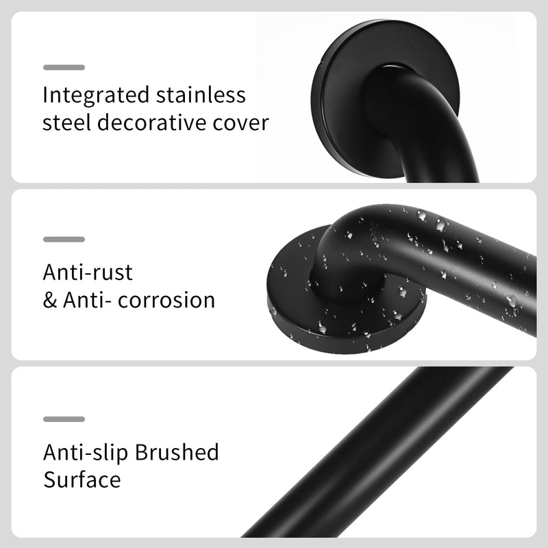 24inch Handicap Grab Bar for Shower, Shower Handles for Elderly, Shower Grab Bars for Seniors with Concealed Screws Black 24inch