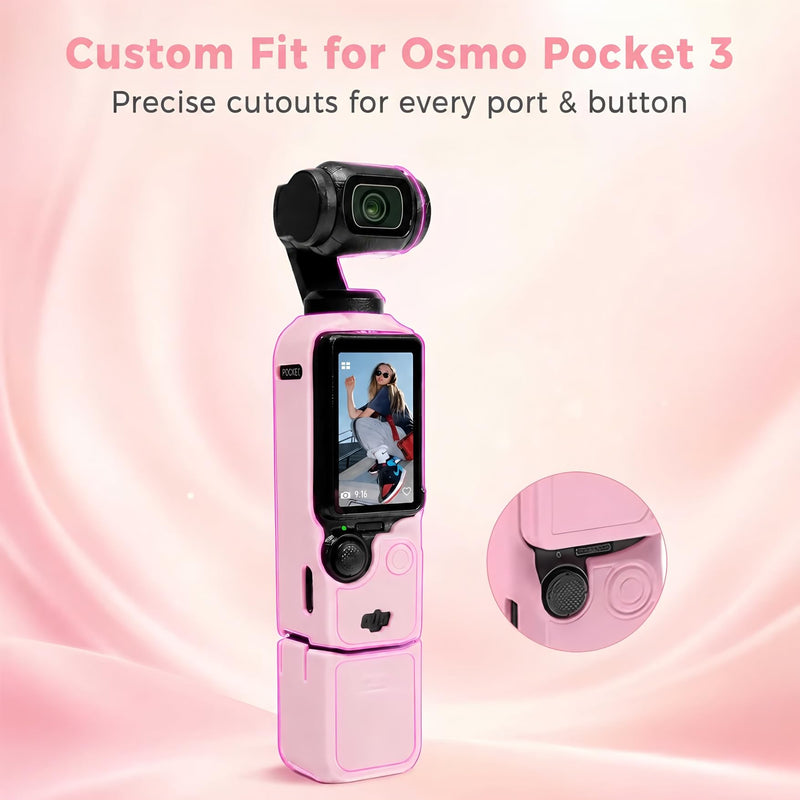 Silicone Protective Case Custom fit for DJI Osmo Pocket 3/Xtra Muse, Full Body Shockproof Cover with Lens/Screen/Mic Guards, Anti Scratch Soft Grip Skin, Slim Lightweight Accessories for Pocket 3 Jelly Pink