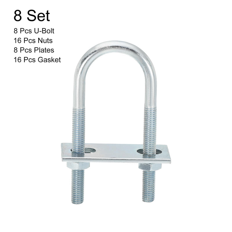 uxcell Round U-Bolts, 8 Set 34mm Inner Width 100mm Length M8 Zinc-Plated Carbon Steel U Clamp Bolt with Nuts and Plates, for Boat Trailer