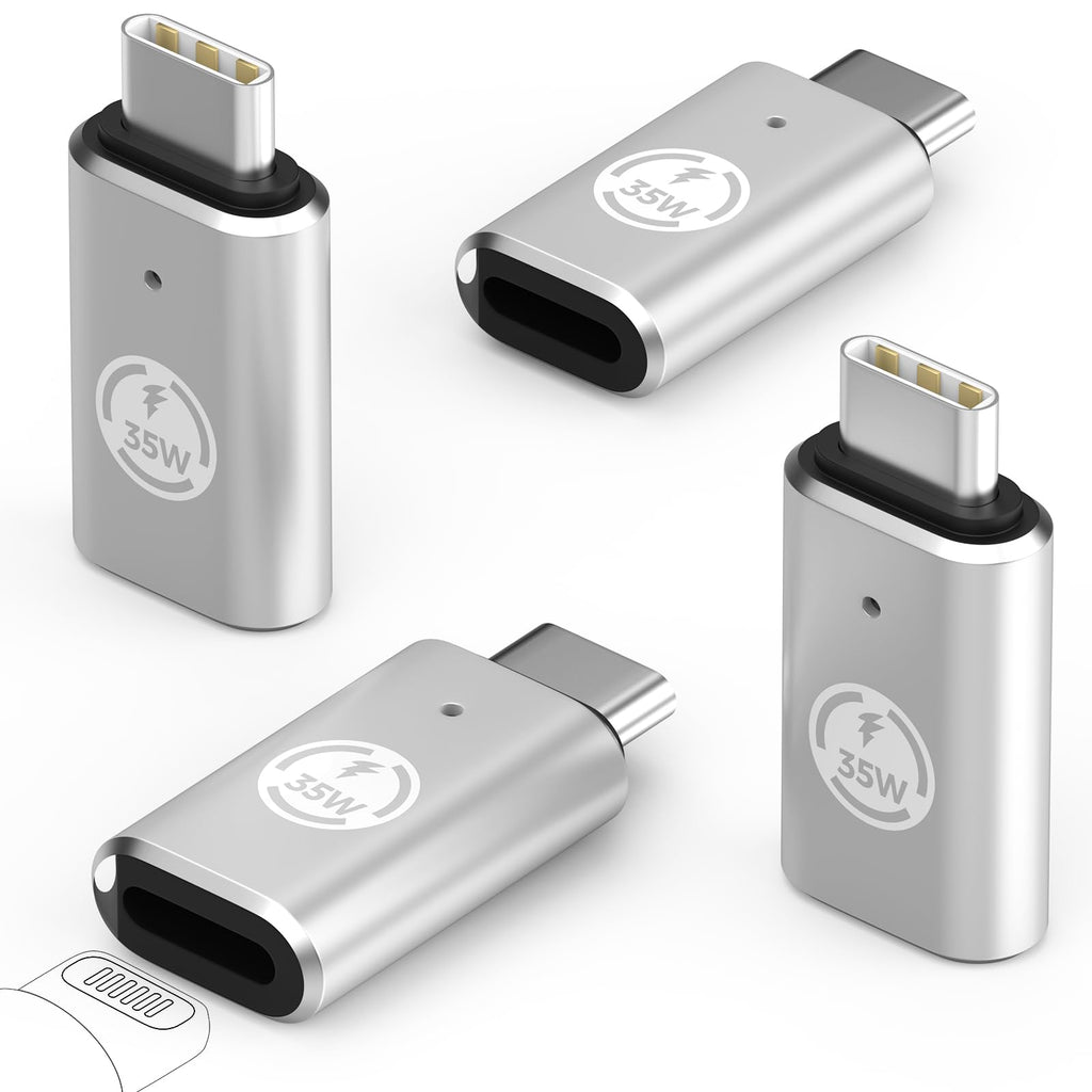 MoKo Lightning Female to USB C Male Adapter 4 Pack, Lightning to USB C Converter for iPhone 15 Series, iPad, iPhone to USB C Adapter for Fast Charging/Data Sync, NOT for Headphone/OTG, Silver 35W 4pack