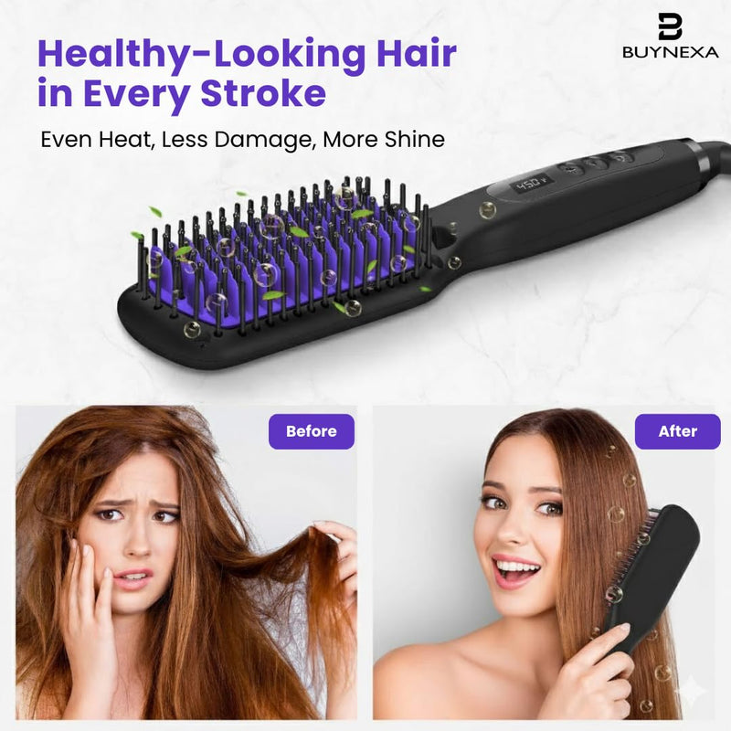 Professional 3-in-1 Hair Straightener Brush – Quick-Heating Ceramic Ionic Hot Comb with Anti-Scald Safety, LCD Display & Dual Voltage for Travel and Everyday Use