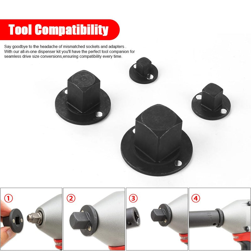 Low Profile Impact Socket Adapter Set, 4PC Drive Size Adapters for Tight Spaces, 3/4" to 1", 1/2" to 3/4", 1/2" to 3/8", 1/4" to 3/8"
