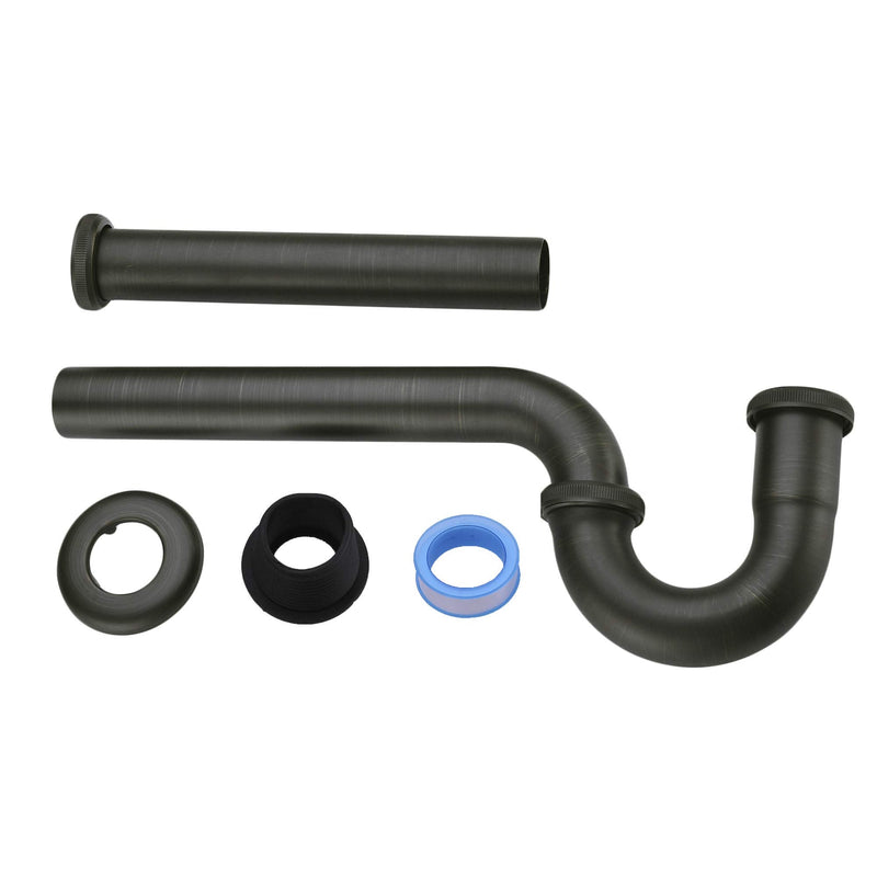 Brass P Trap, 1 1/4 Bathroom Basin Sink Waste Trap Drain Kit with Flange and Slip Joint Extension Tube Drain Tailpiece, Adjustable Height, Oil Rubbed Bronze Finished
