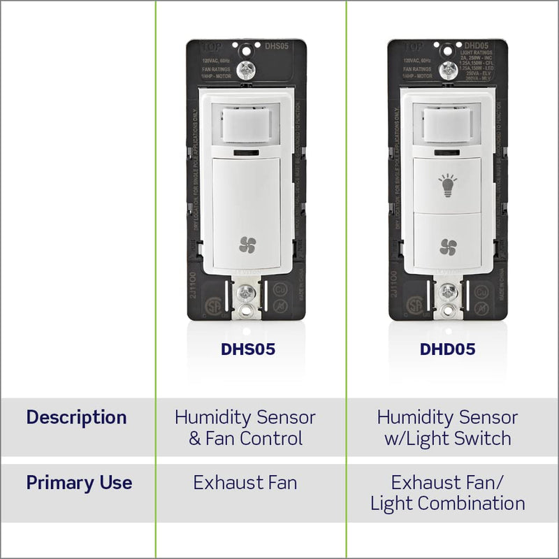 Leviton Humidity Sensor Switch for Bathroom Exhaust Fan, Automate Ventilation, Air Circulation, Moisture Control, ¼ HP, Single Pole, DHS05-1LT, Light Almond