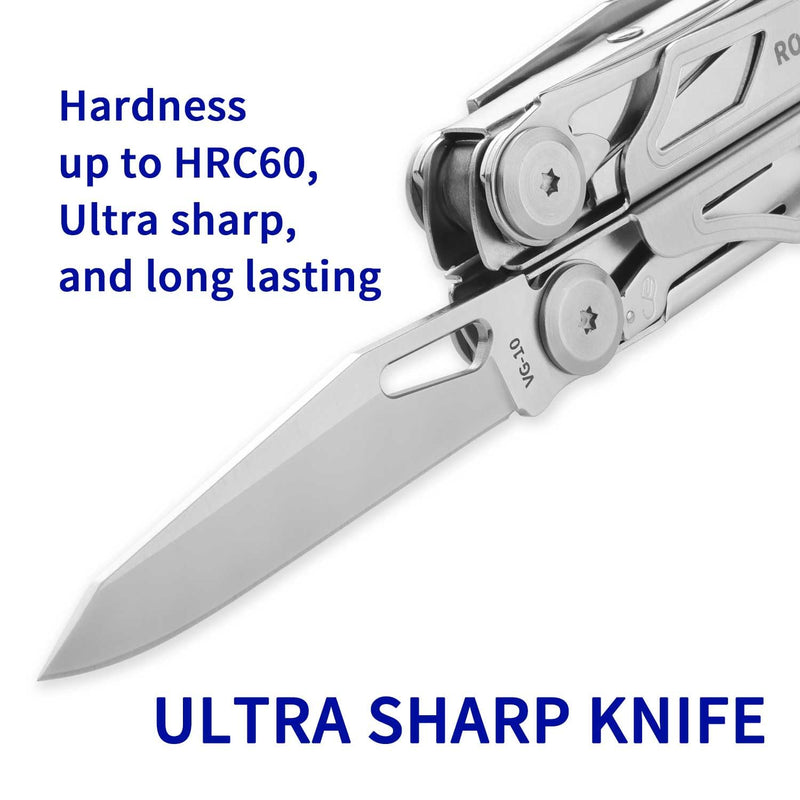 ROCKTOL SK05 Multitool, VG10 Knife Blade, 29-in-1 Multi tool Pliers, Replaceable Wire Cutters, Interchangeable File and Saw with T-shank, Heavy-duty Multi-tool in-car for Camping, Survival, Reapair VG-10 Knife Blade