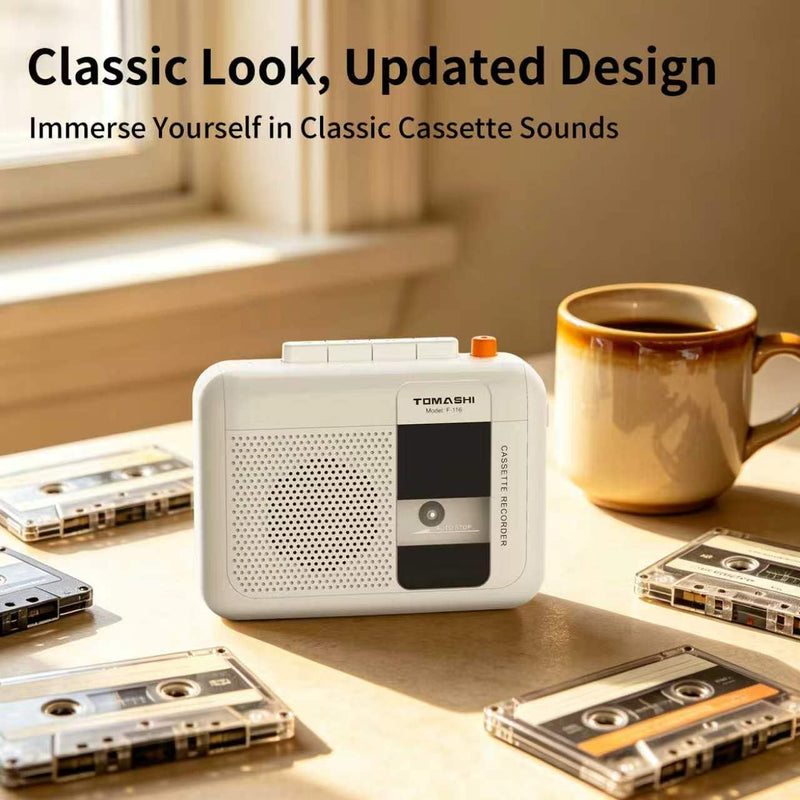 TOMASHI Portable Cassette Player, Tape Recorder, with Build in Microphone/Speaker/Headphone Jack. Fast Forward, Fast Rewind, Auto-Stop
