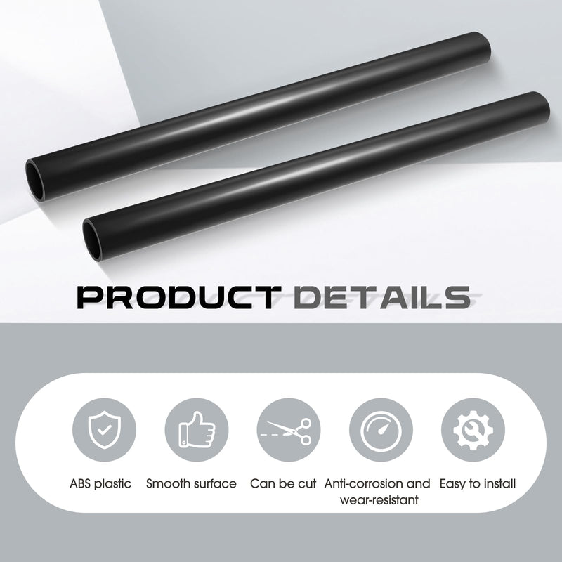 Landical 2 Pcs 1.5 Inch x 2 ft Black ABS Pipe DWV Drain Pipe Plastic Fittings for Drain Waste and Vent