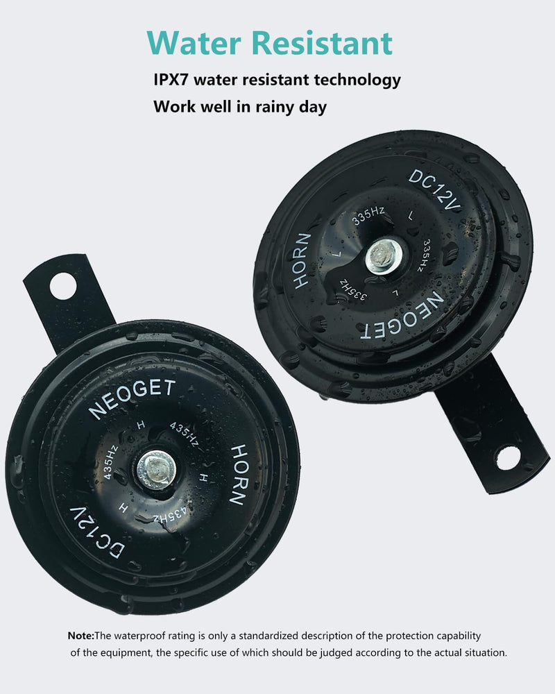 Car Horn 12V Electric Universal Disc Horn Metal Super Loud High Low Twin Tone Fit Motorcycle Vehicles Truck Replacement Kit with Bracket (Black) Black