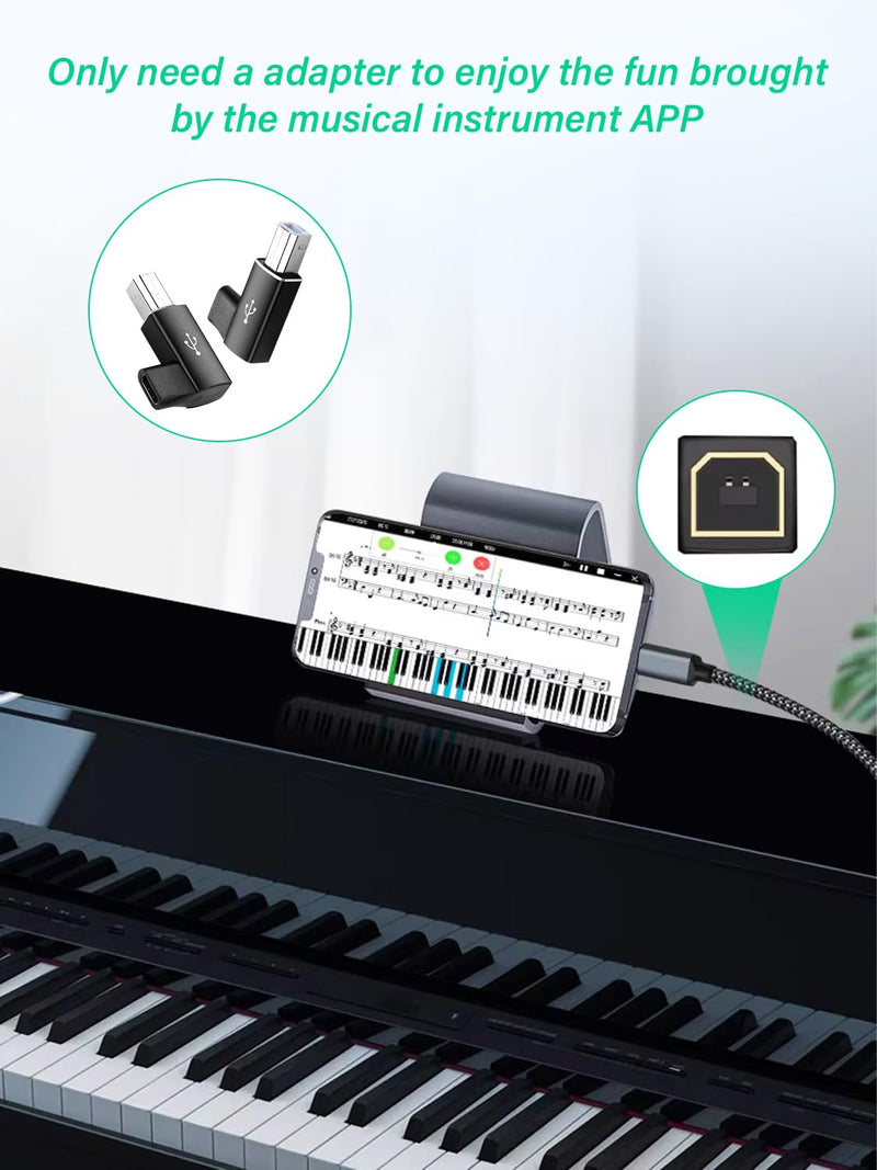 90 Degree USB C Female to USB B Male MIDI Converter,Support Data Sync Compatible with Printer, Scanner, Electric Piano, MIDI Keyboard (2-Pack)