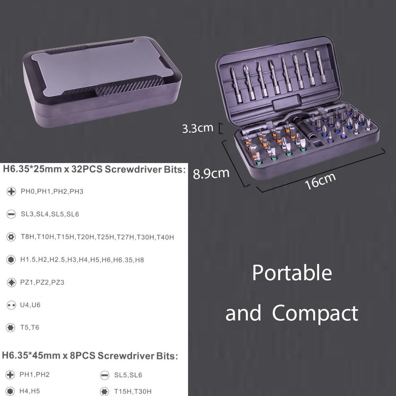 42 in 1 Magnetic DIY Ratchet Screwdriver Set,Multi Bit Screw Drive with Storage Case, Portable Compact Repair Tool Kit for Furniture, Bicycle,Watch,Computer, (42 in 1 Gray) 42 in 1 Gray