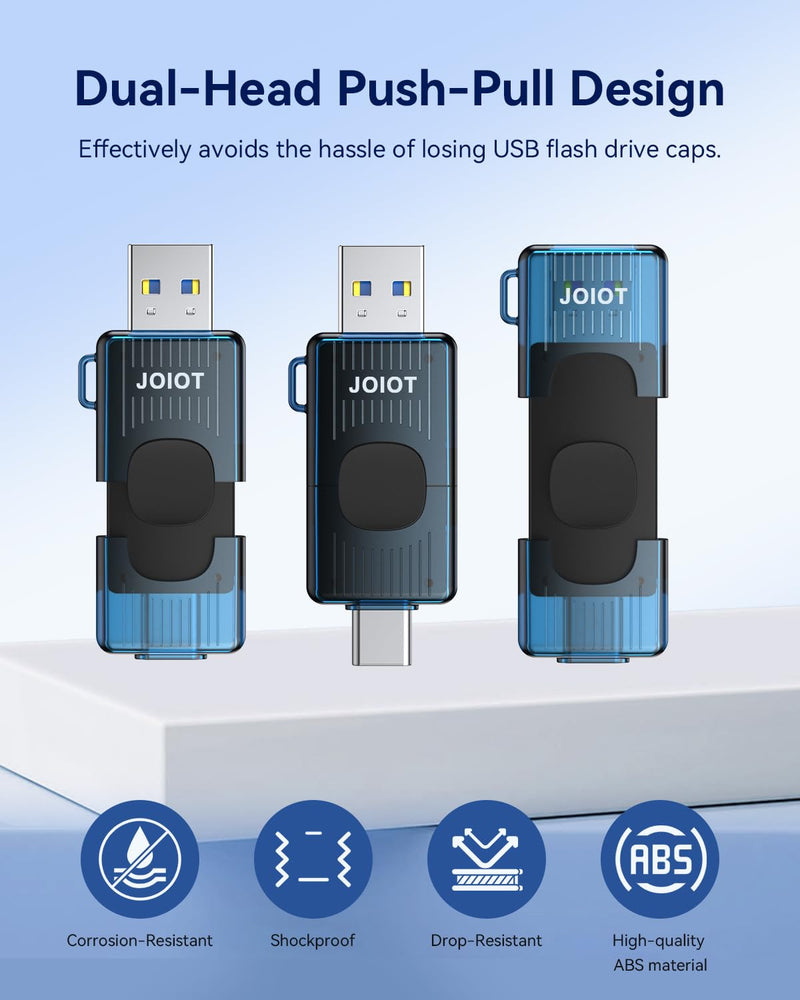 JOIOT 64GB USB C Flash Drive USB 3.2 Gen 1 up to 110MB/s Retractable, Blue