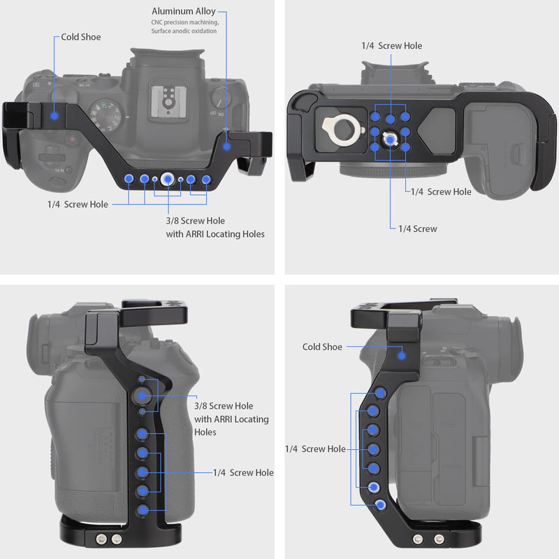 Camera Full Cage for Canon R5 R6 Mirrorless,Extension Mount Microphone Fill Light Bracket Filming Accessories,with Cold Shoe