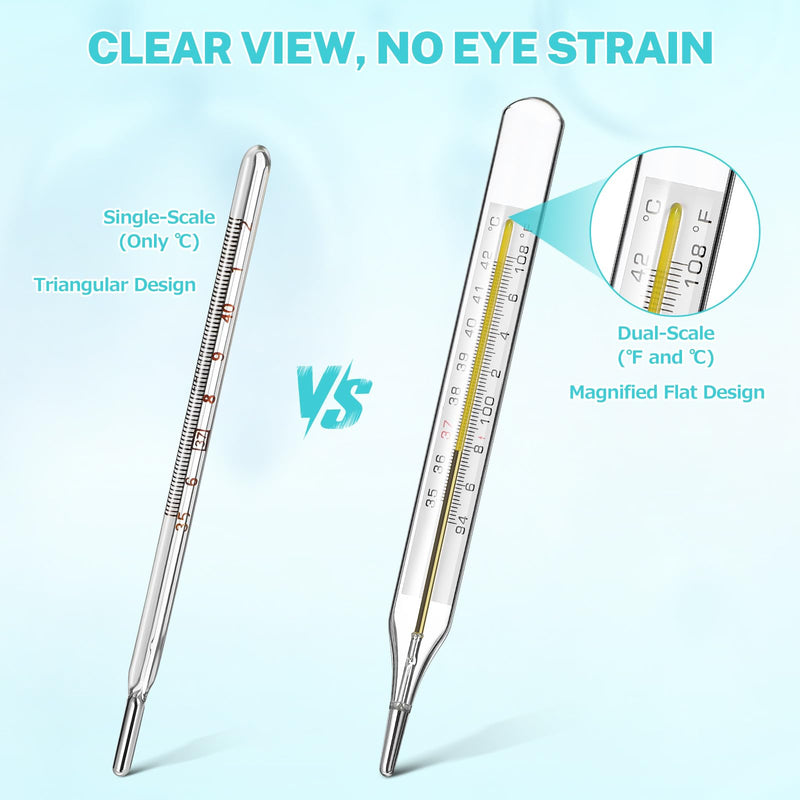 MAGICLULU 2Pcs Glass Temperature for Adults, Oral Temperature Armpit Precise Measurement Fast Reading for Kids Baby Elderly Family Clinic Dual Scale ℃ & ℉