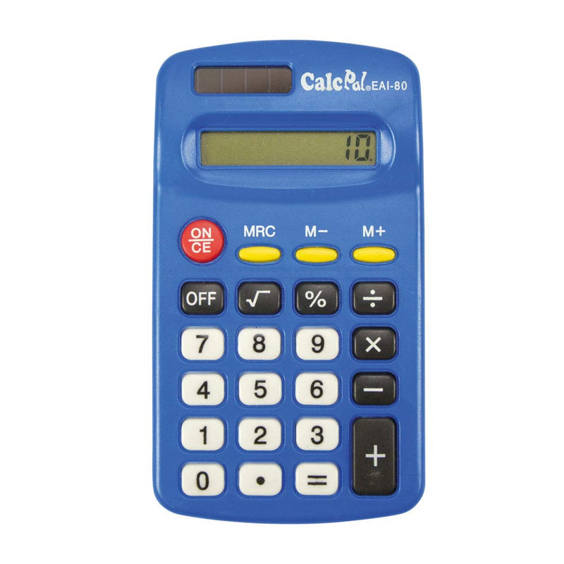 EAI Education CalcPal EAI-80 Basic Solar Calculator, Dual-Power for School, Home or Office: Blue - Set of 10 Pack of 10