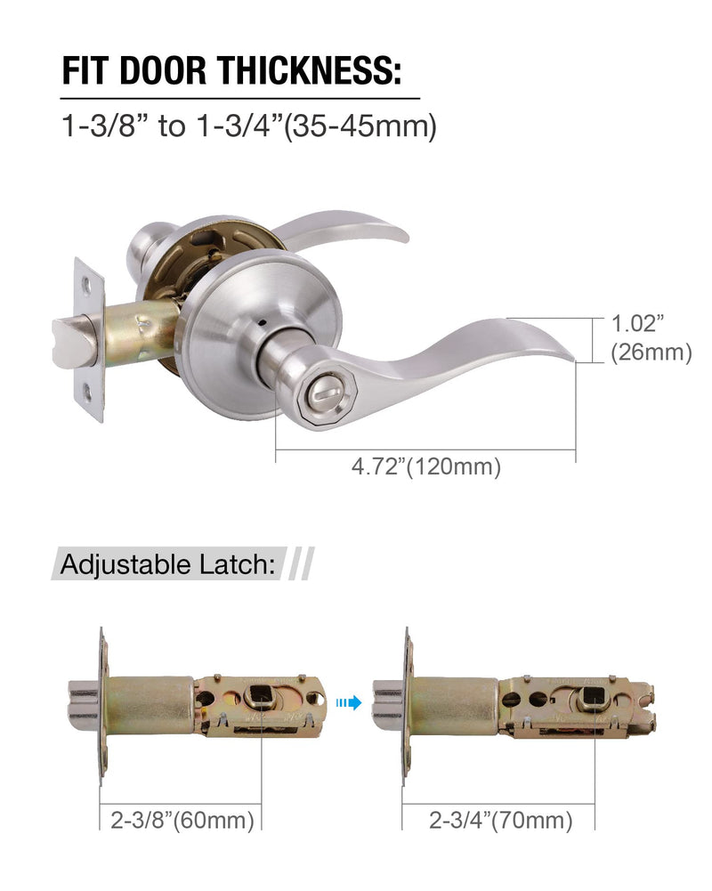 （2 Pack） Privacy Door Locks Bedroom/Bathroom Door Levers Handles for Left and Right Opened Door in Satin Nickel 2