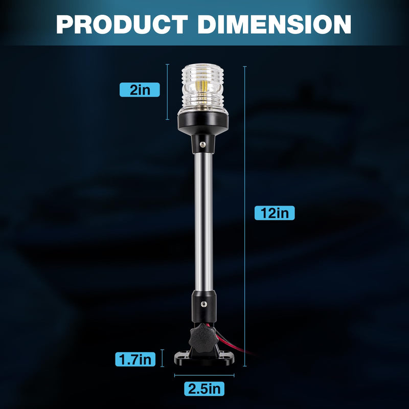 12 Inches Anchor Light Boat Stern Light Waterproof IP67, White Fold Down Marine Navigation Lights for Boats LED for Pontoon, Jon Boat and Bass Boats (12-24V) 12 Inches