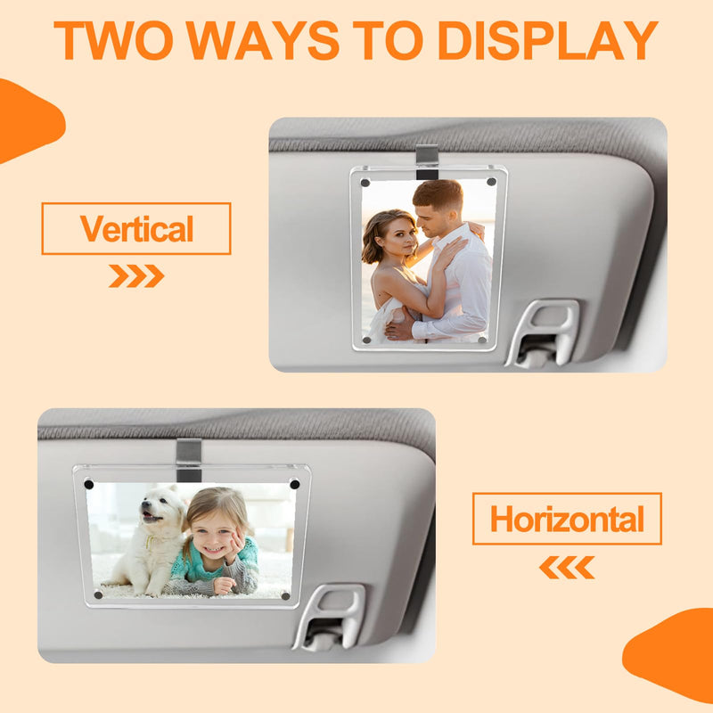 2Pcs Car Picture Holder, Acrylic Magnetic Visor Photo Clip, Personalized Picture Frame, Decorate your Car Visor Clip with Family & Personal Photos 2