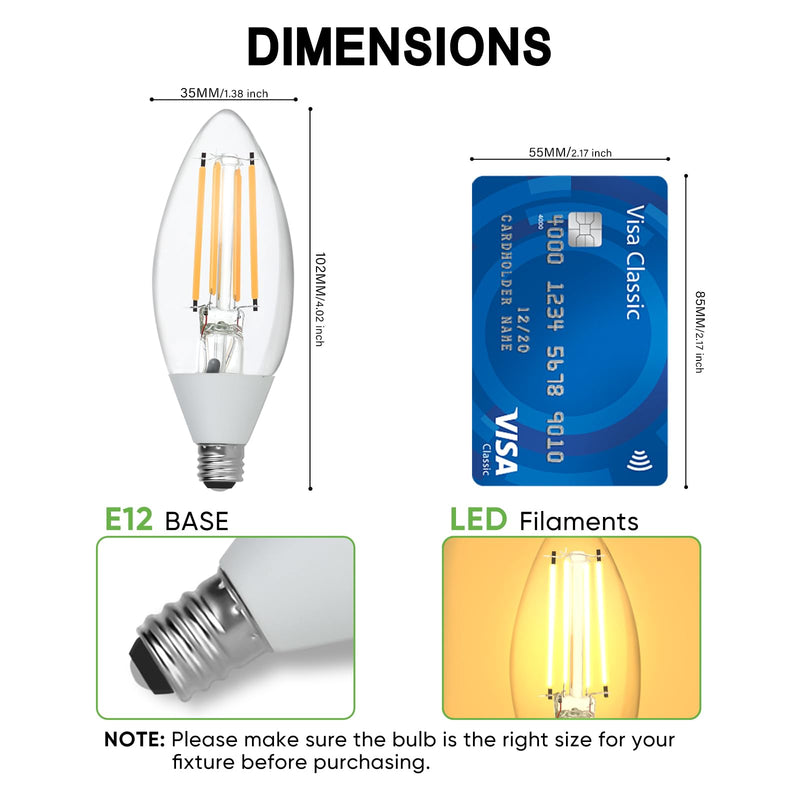 Dusk to Dawn Outdoor LED Light Bulb, 5W Equivalent 40W, Candelabra B11 Light Bulb, 2700K Soft White, Edison LED Bulbs E12 Base, Lighting Sensor, Auto On/Off for Porch Patio Garage, 10 Pack