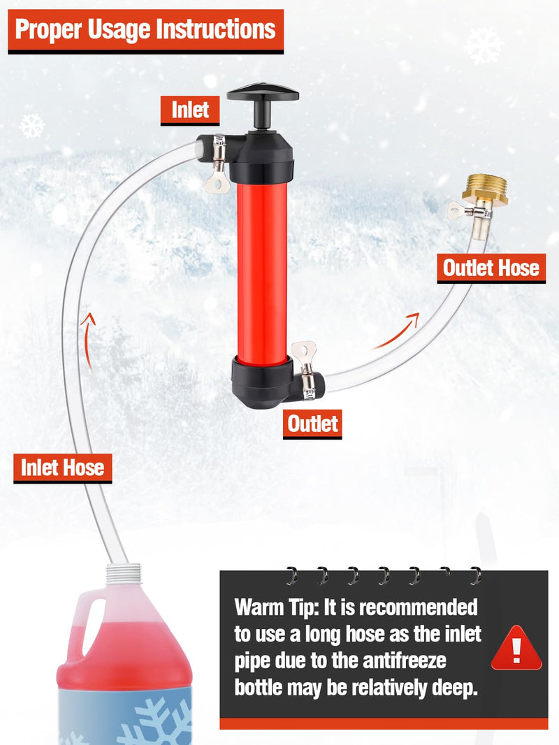 MADHOLLY Hand Fuel Pump Kit - RV Antifreeze Transfer Pump for Camper Trailer with 3 Clamps Leak-proof to Make Winterizing Easier, Siphon Water System for Oil and Liquids